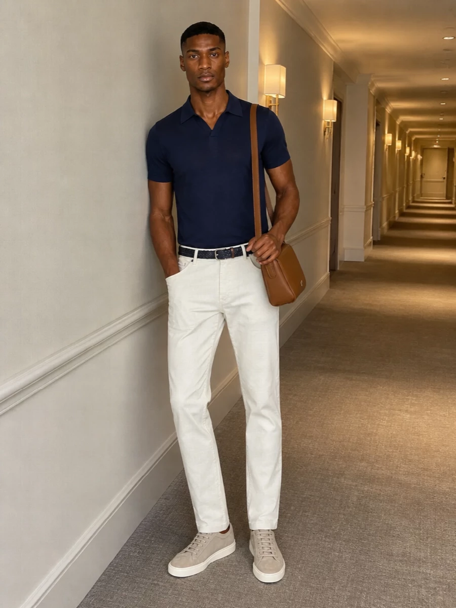 Dondup off white trousers navy polo tods sneakers