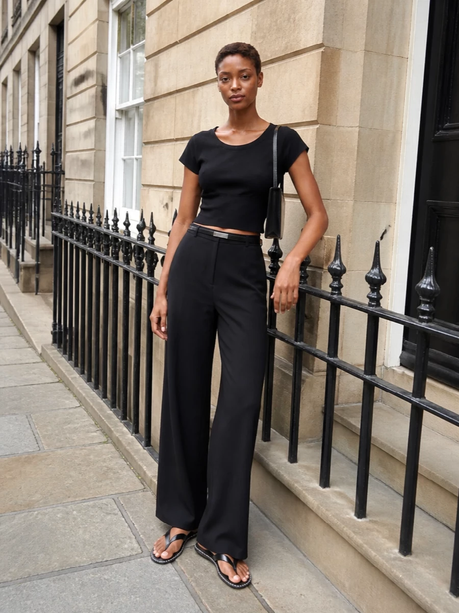 Dries van noten black cropped top wide leg pants