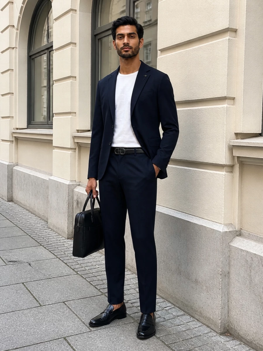 Lardini navy blazer tailored pleated trousers