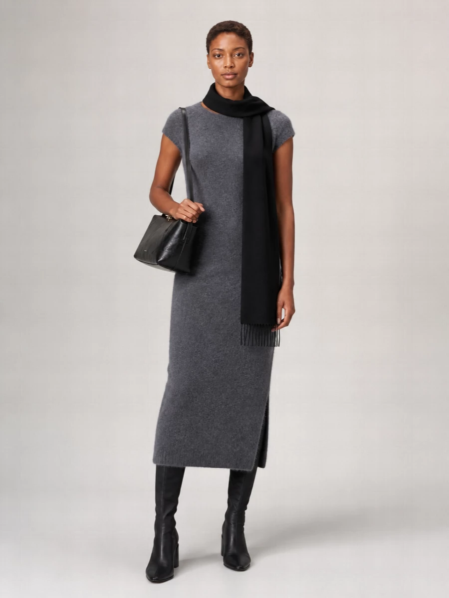 Jil Sander Ribbed Knit Short-Sleeve Maxi Dress