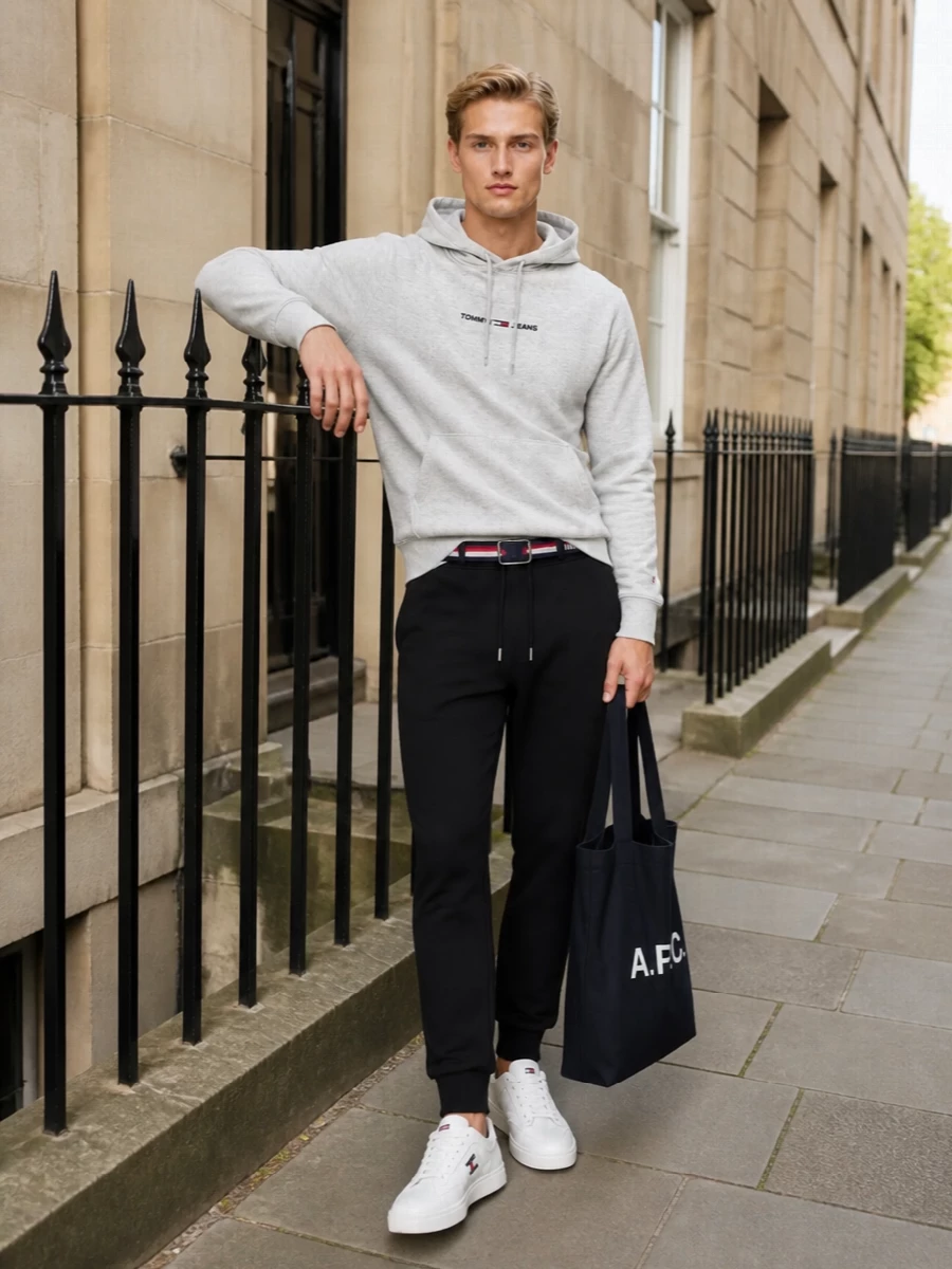 Tommy jeans hoodie black joggers white sneakers