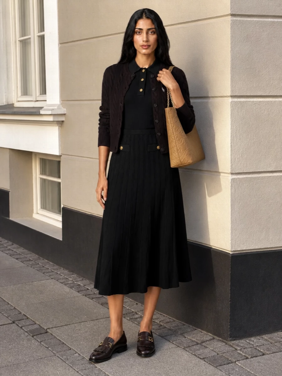 Michael kors black knit dress loafers camel tote