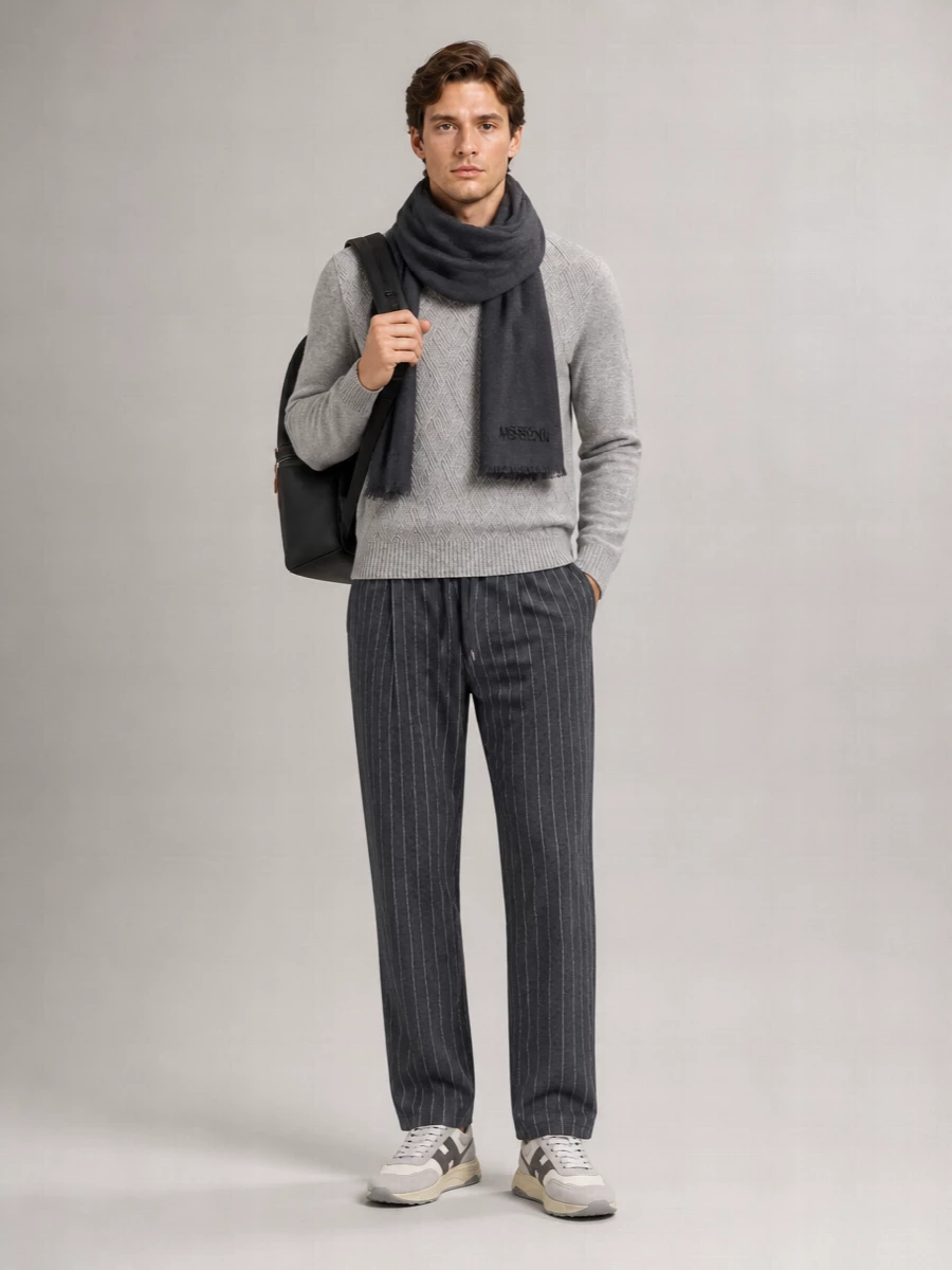 Herno Pinstripe Drawstring Loose-Fit Trousers