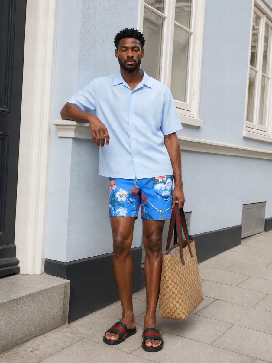 Gucci mens resort outfit aqua swim shorts