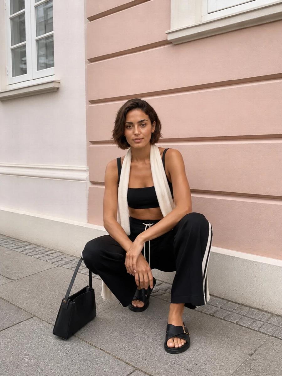Max mara bralette track trousers black sandals