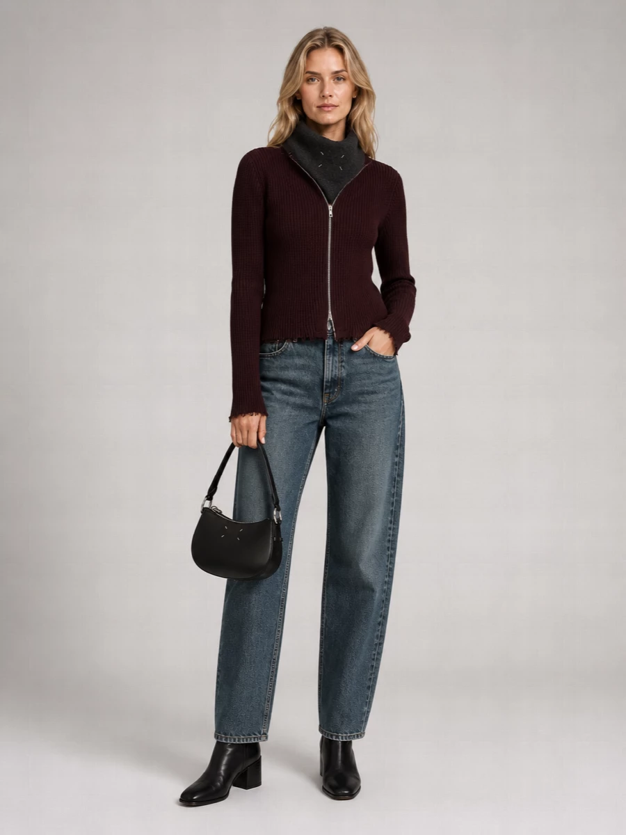 Mm6 Maison Margiela Ribbed Cotton Zip-Up Cardigan