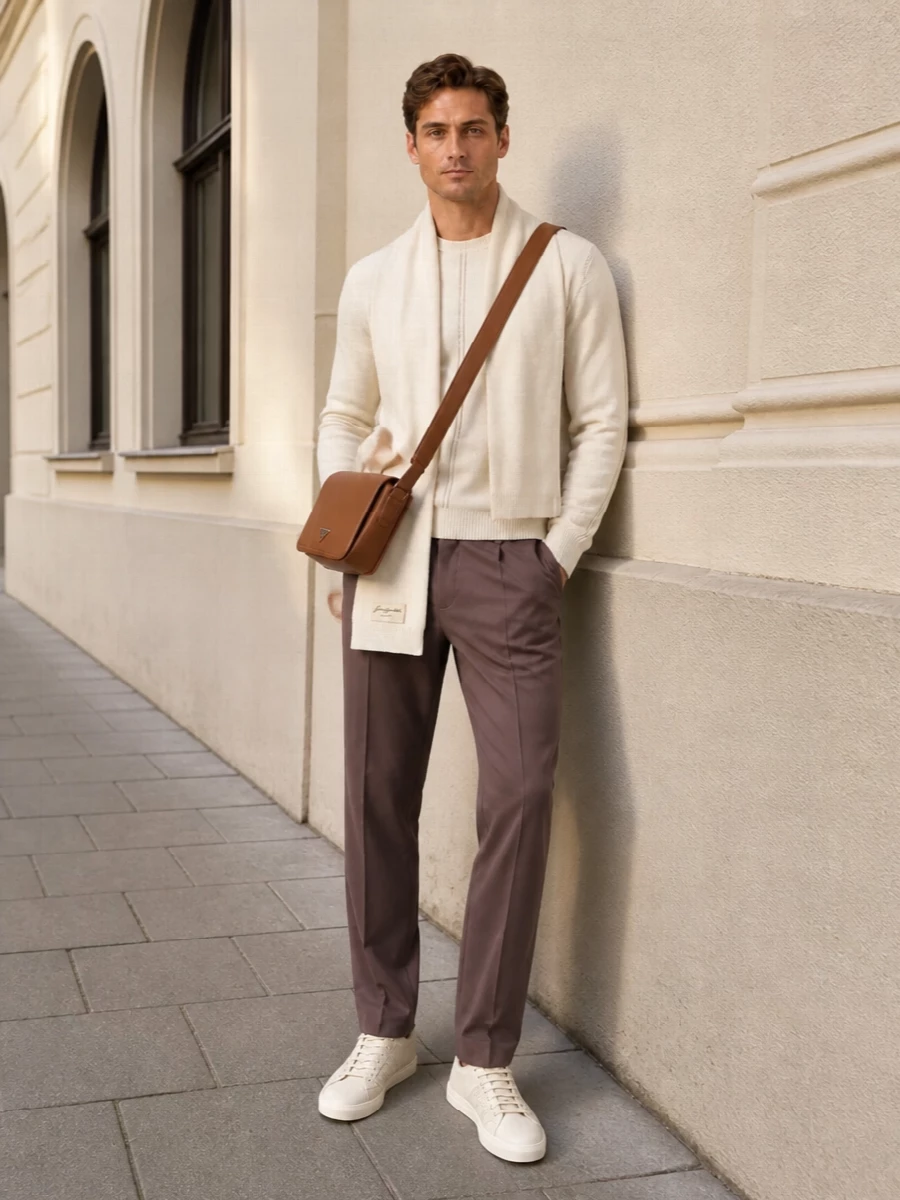 Emporio armani cream sweater zegna trousers