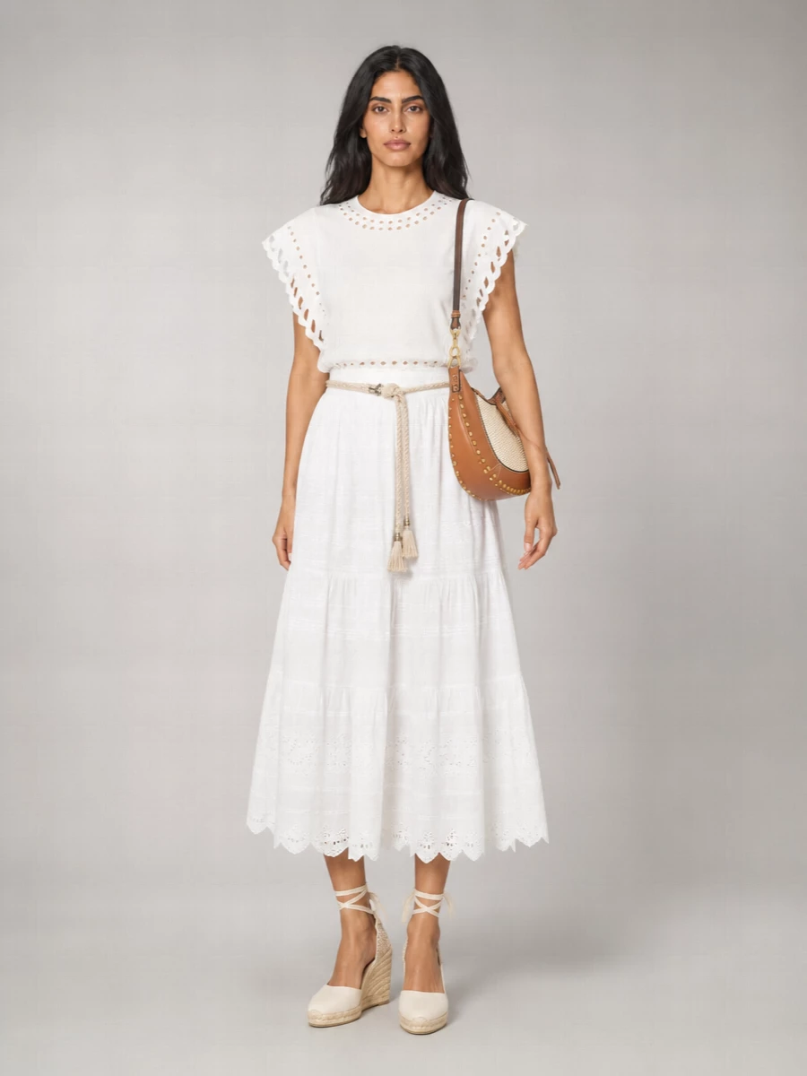 Isabel Marant Etoile Cotton Broderie Anglaise Maxi A-Line Skirt