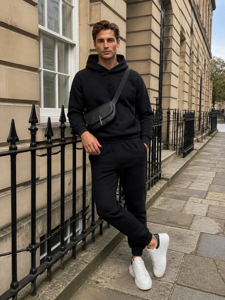 Alexander mcqueen black hoodie white sneakers