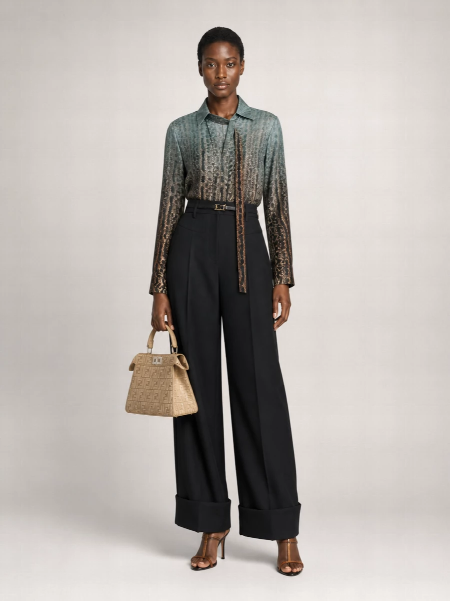 Fendi Silk Printed V-Neck Shirt
