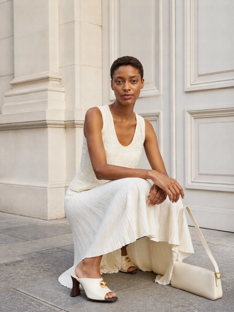 Lanvin ivory top jacquemus pleated midi skirt