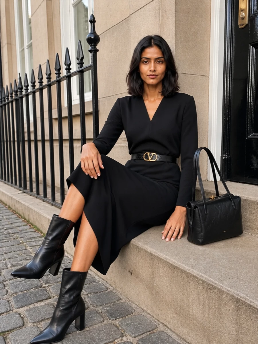 Jil sander black midi dress ankle boots