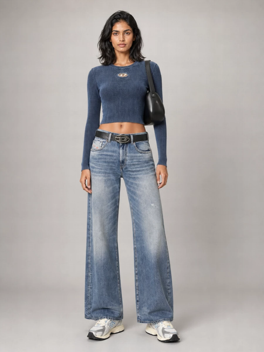 Diesel Denim Mid-Rise Wide-Leg Jeans