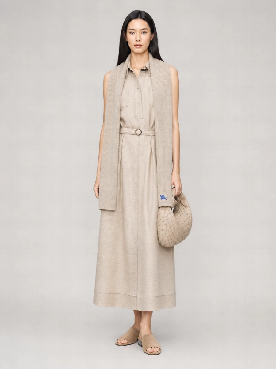Brunello Cucinelli Linen Dress With Belted Waist And Pockets