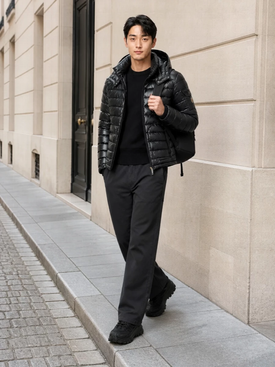Moncler black puffer urban outfit
