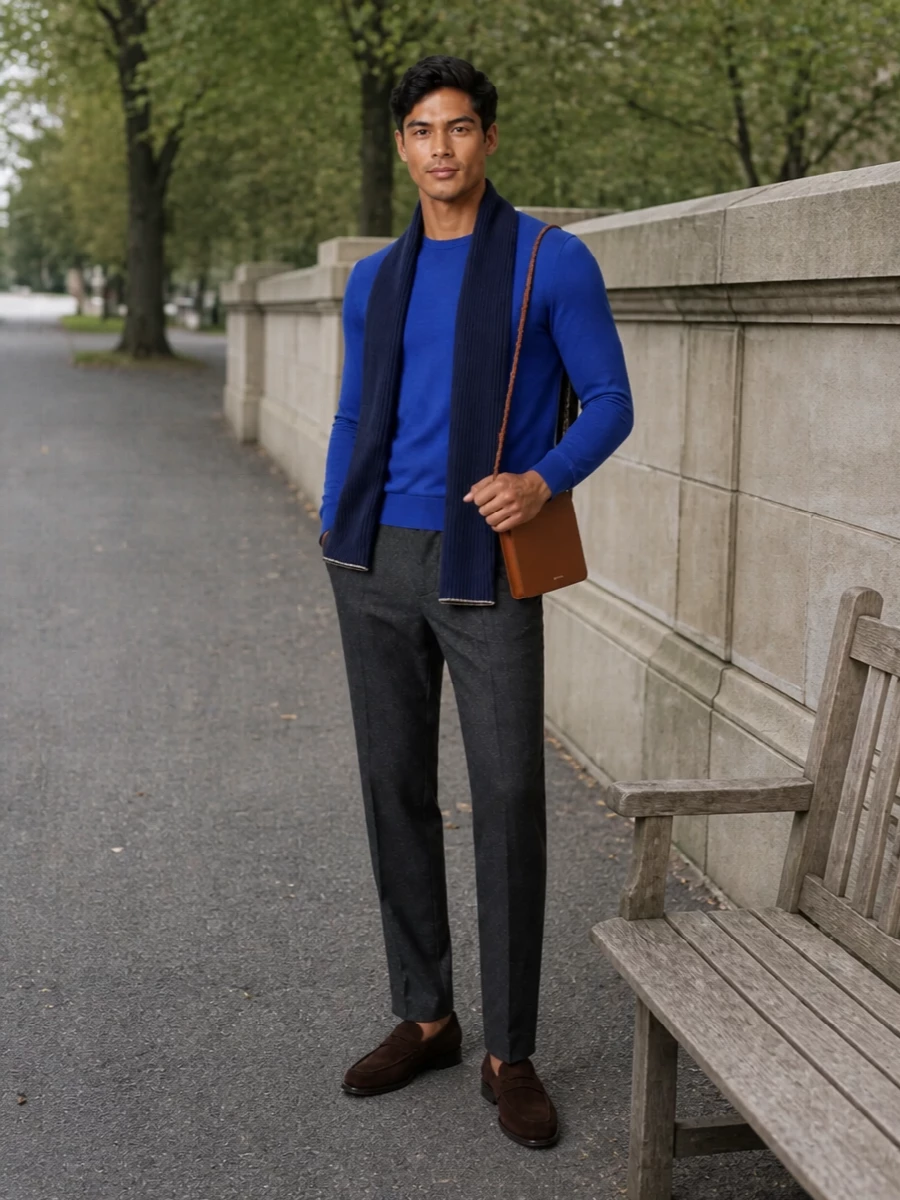 John smedley cobalt sweater jil sander trousers