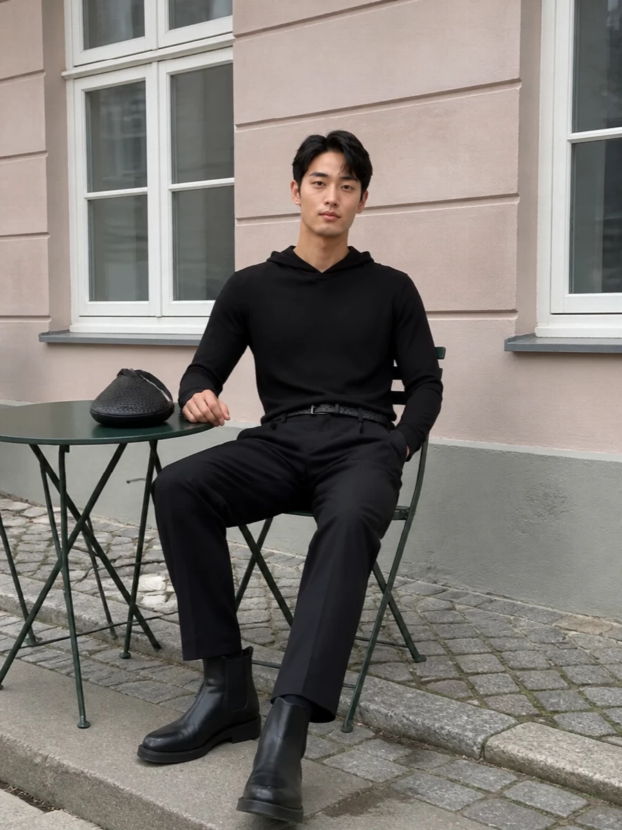 Bottega veneta black hoodie pleated trousers outfit