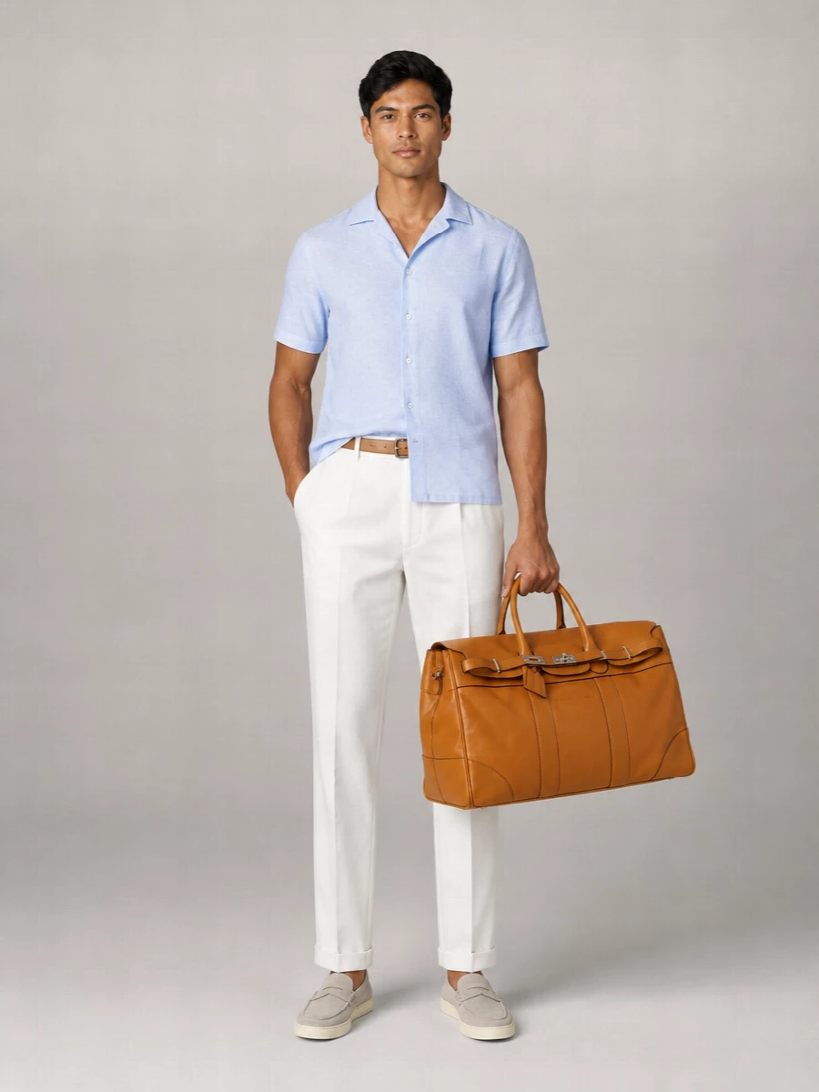 Brunello Cucinelli Linen Short-Sleeve Camp Collar Shirt