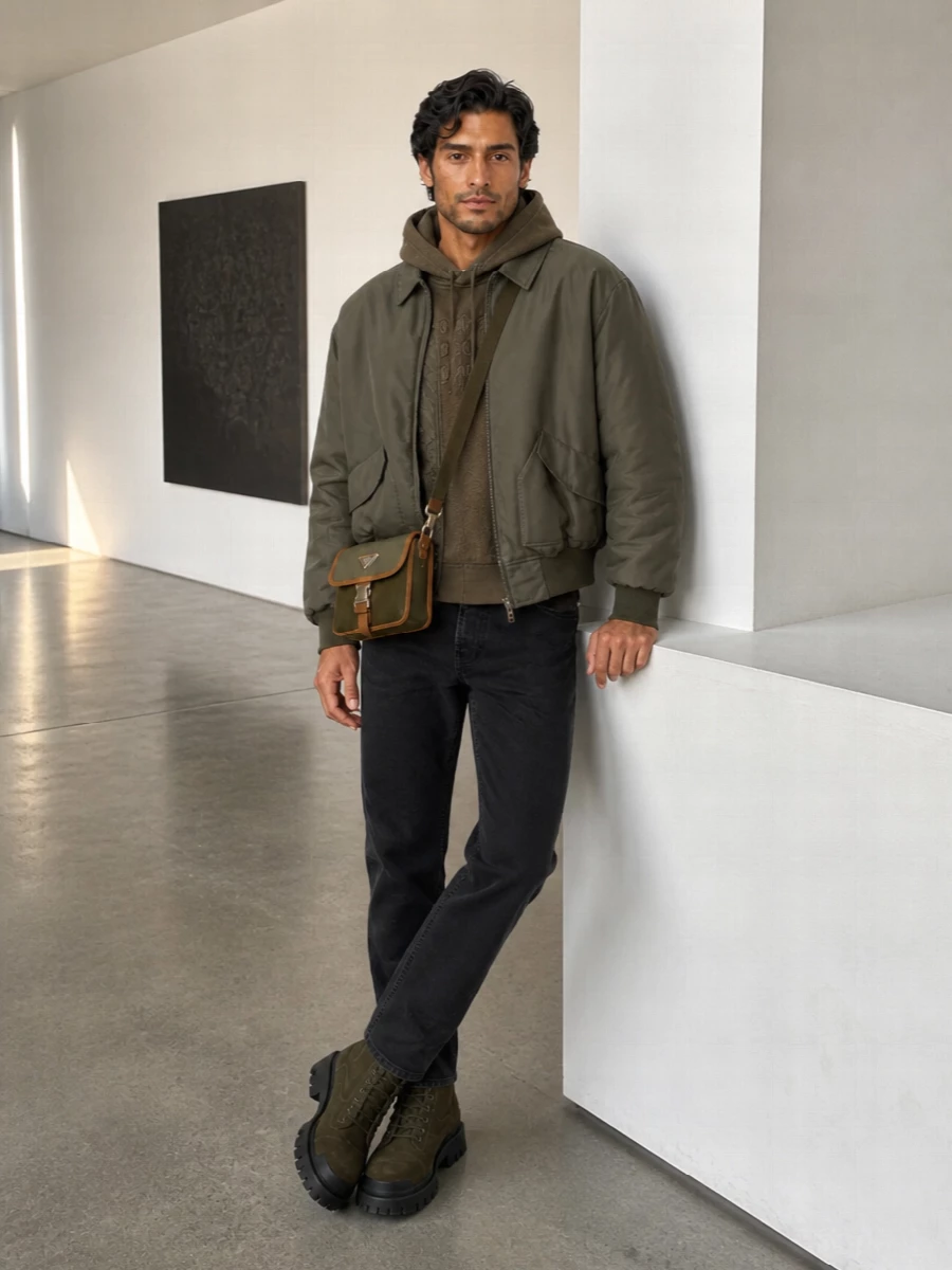 Mm6 bomber washed black jeans chunky boots