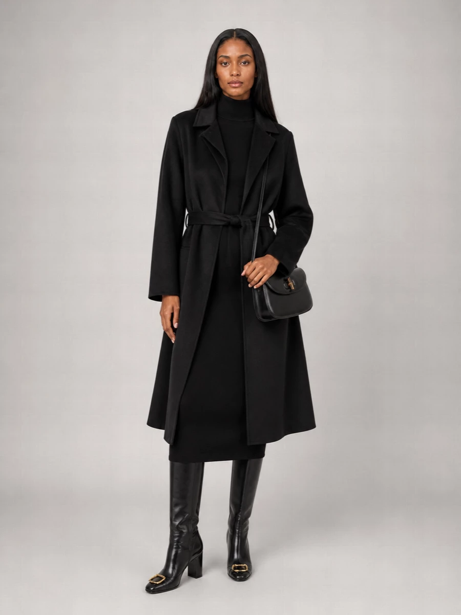 Gucci silk wool collarless belted coat