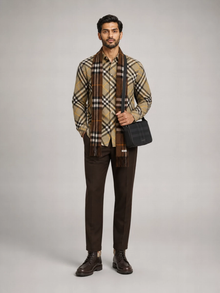 Burberry Wool Blend Printed Check Shirt