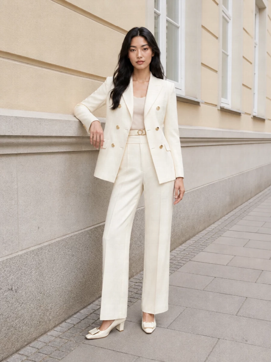 Elisabetta franchi ivory blazer trouser outfit