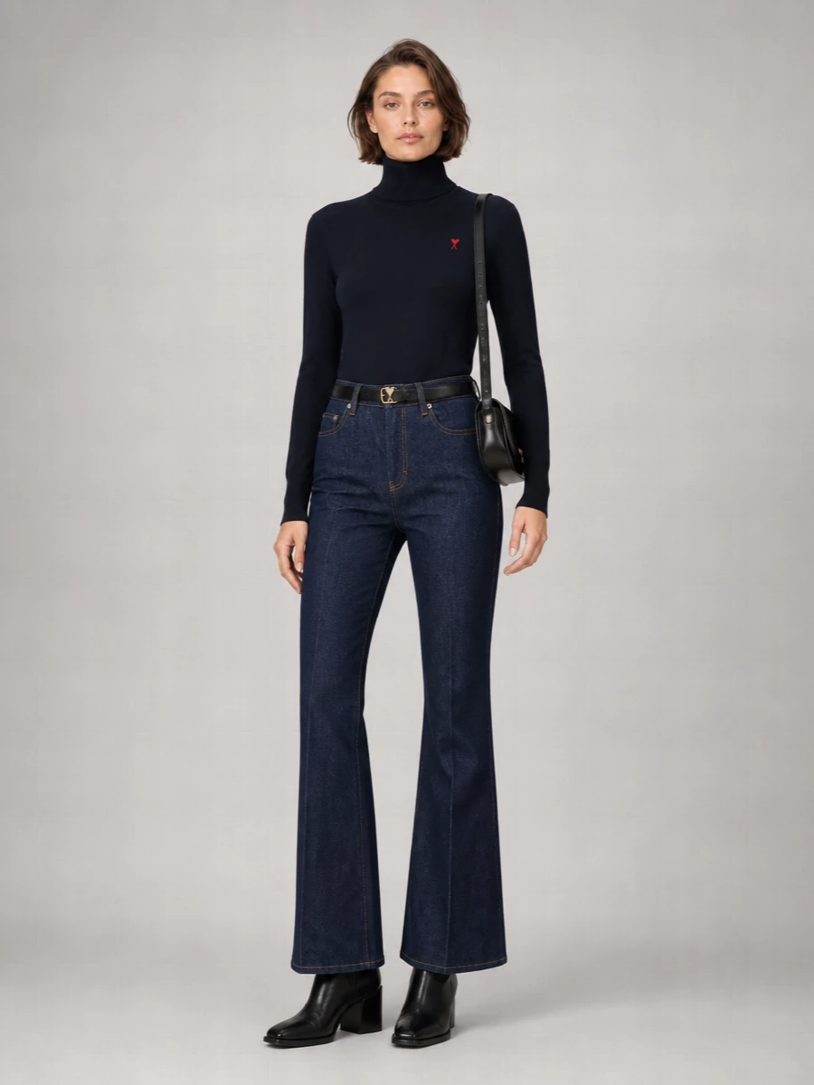 Ami Paris Denim High-Rise Flared-Leg Jeans