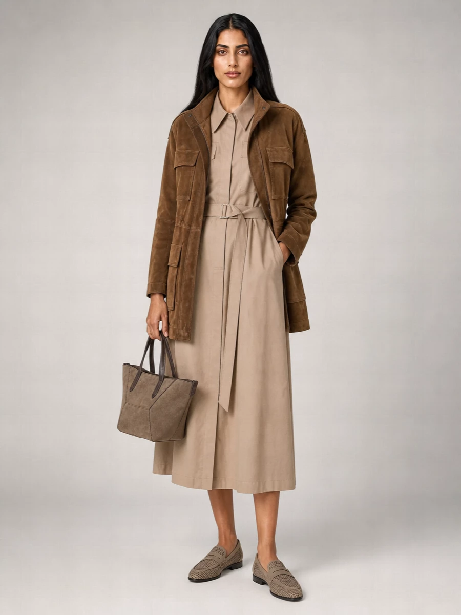 Brunello Cucinelli Suede Leather Single-Breasted Coat