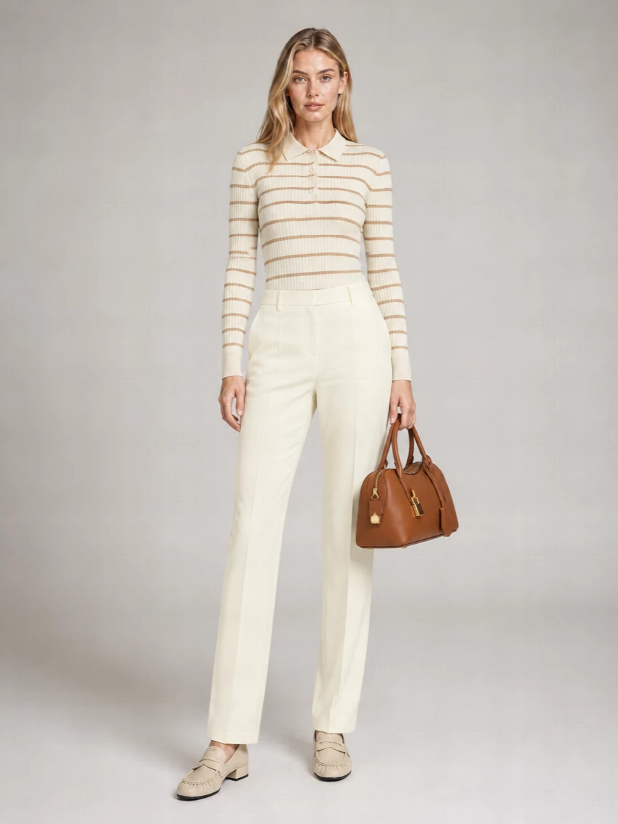Max Mara Ribbed Long-Sleeve Cashmere Silk Polo Top