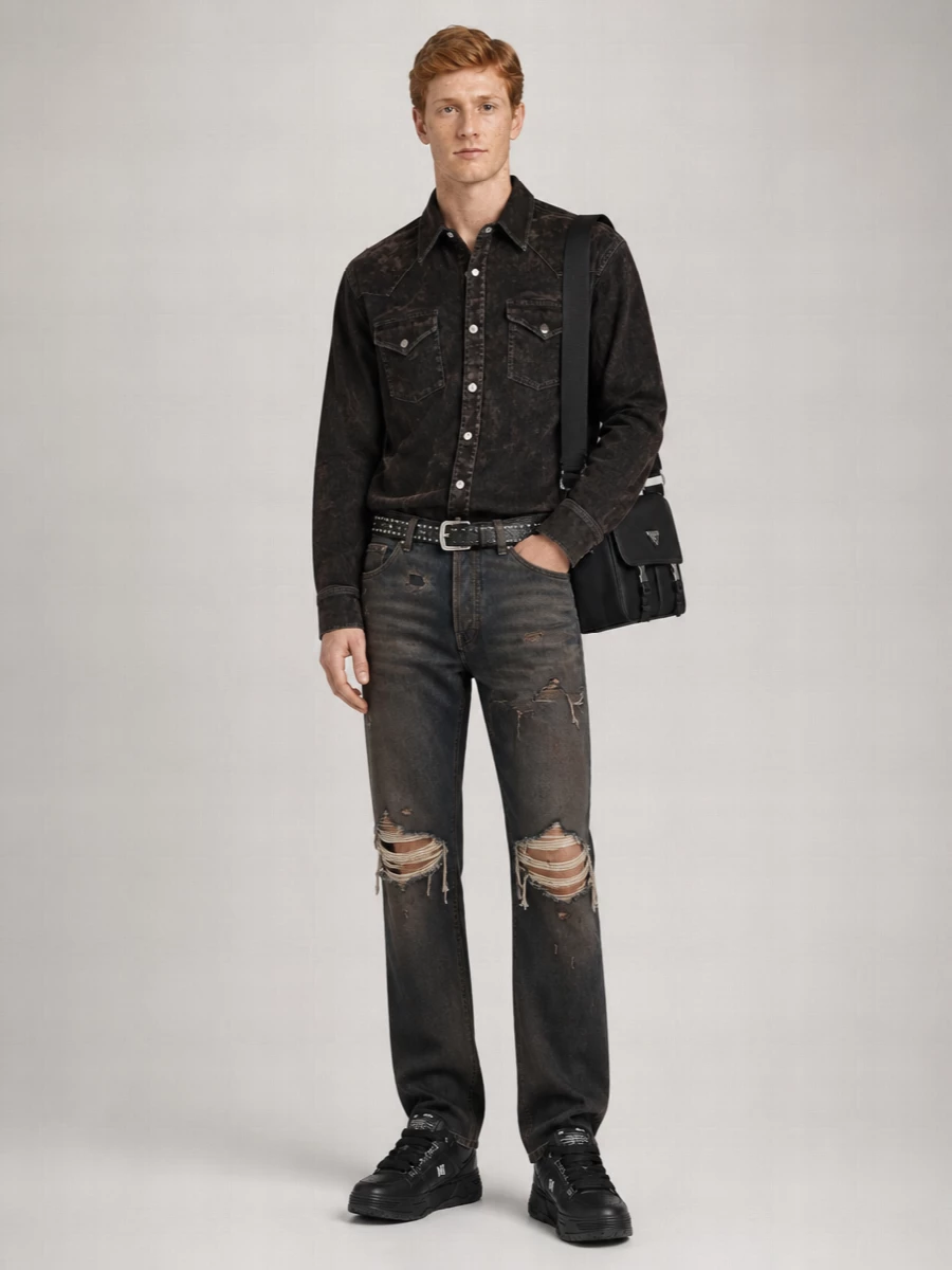 Amiri Flocked Denim Shirt