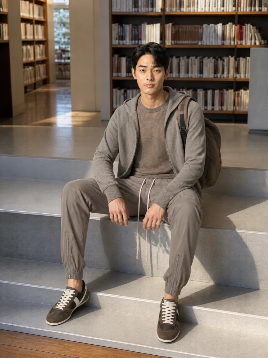 Rick owens taupe hoodie joggers sneakers outfit