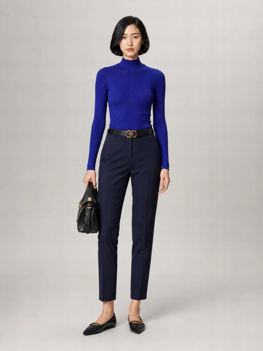Pinko Wool Ribbed Mock Neck Sweater