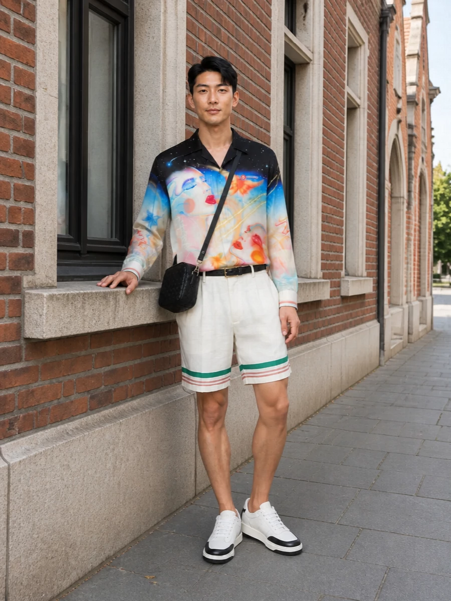 Casablanca cosmic shirt ivory deck shorts outfit