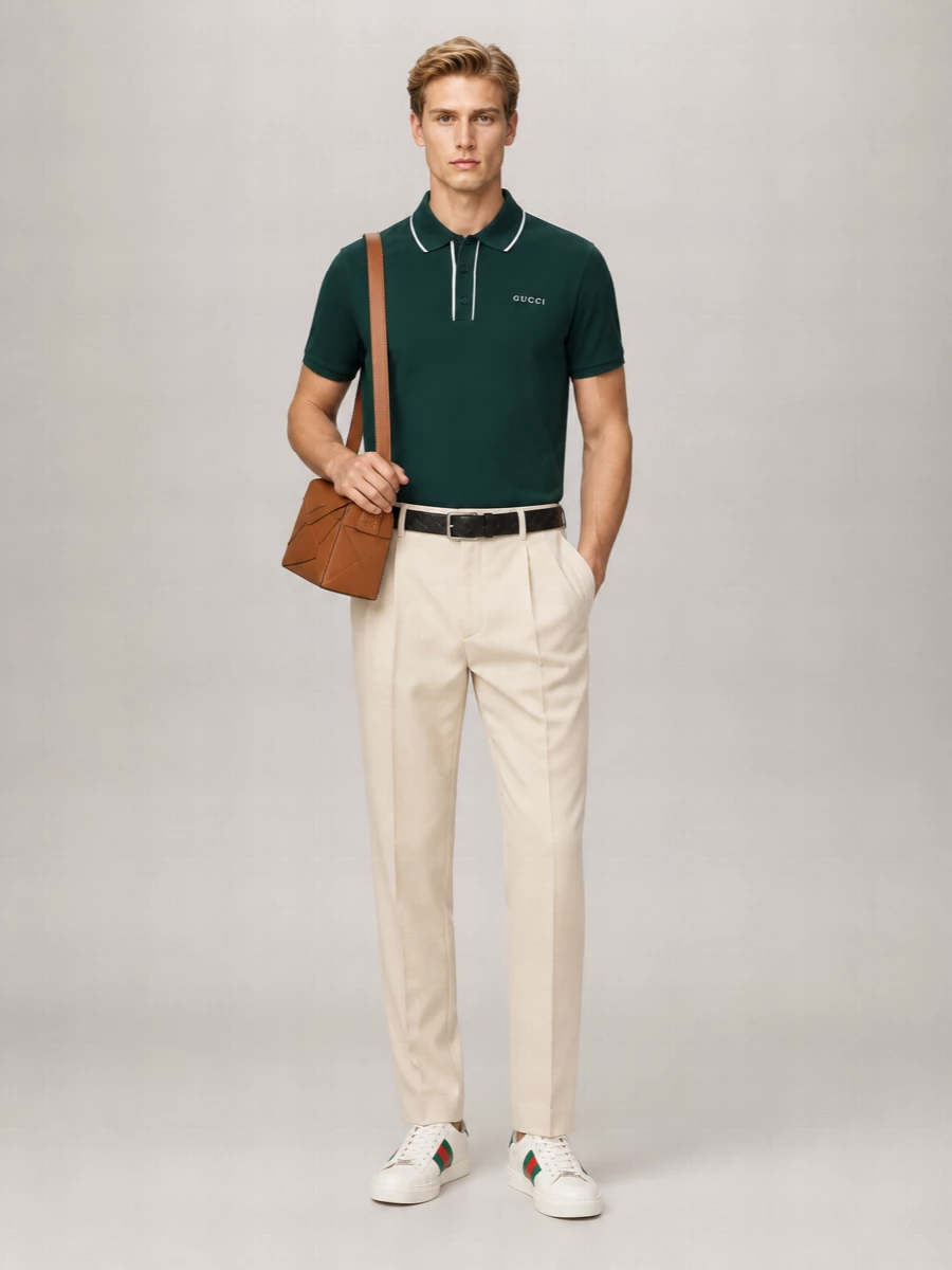 Gucci Cotton Logo Embroidery Short-Sleeve Polo Shirt