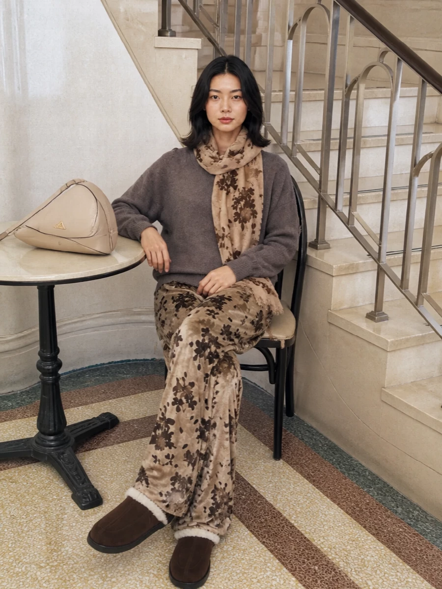 Uma wang floral lounge pants taupe sweater
