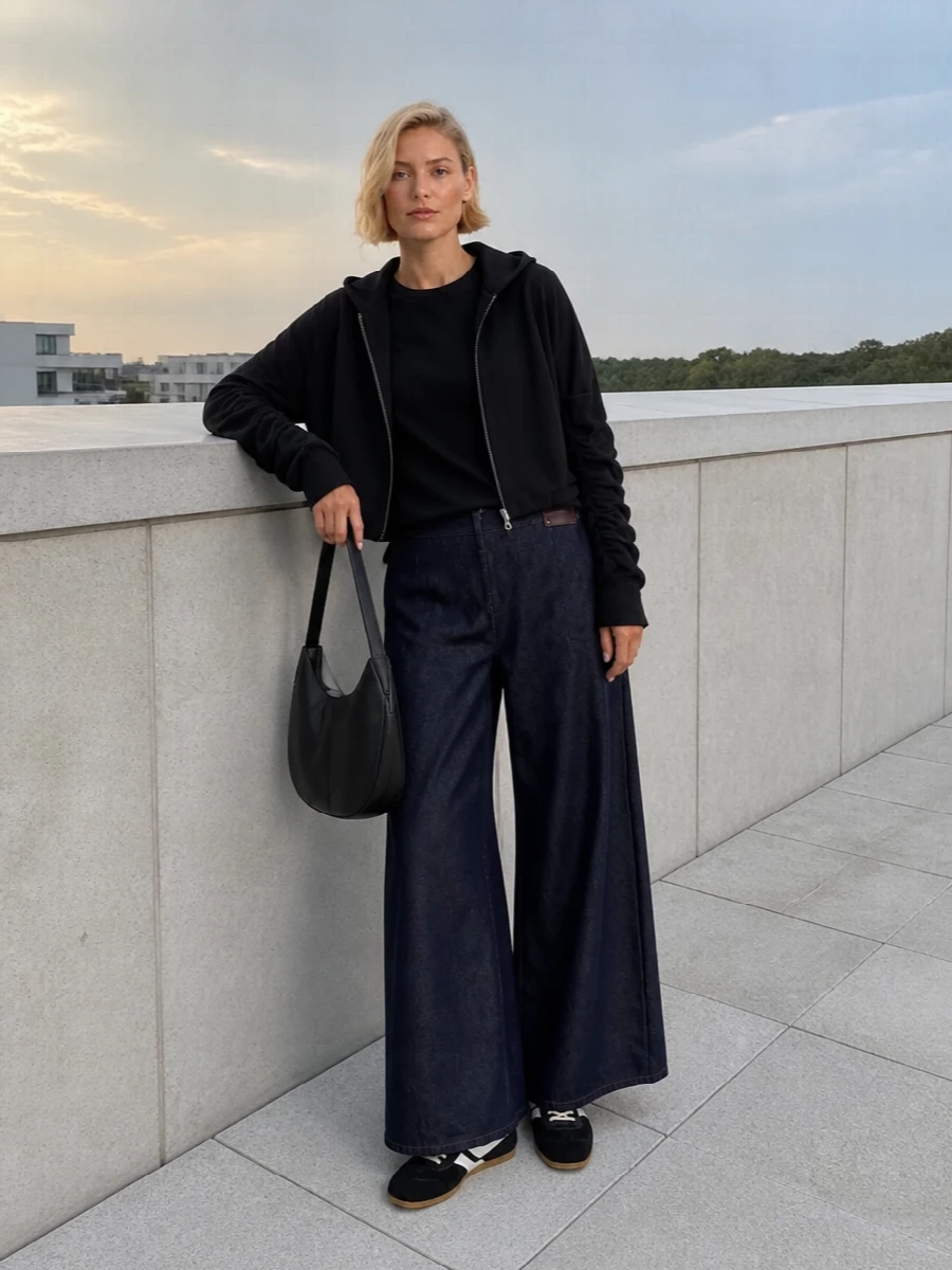 Dries van noten cropped hoodie wide leg jeans outfit