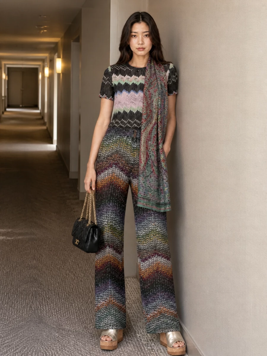 Missoni chevron tee wide leg sequin trousers