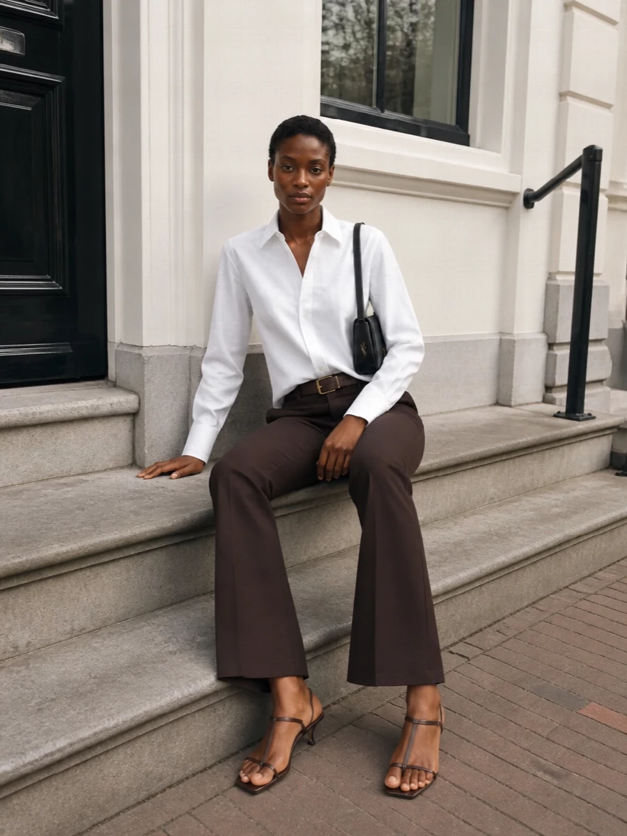 Saint laurent brown flared trousers white shirt