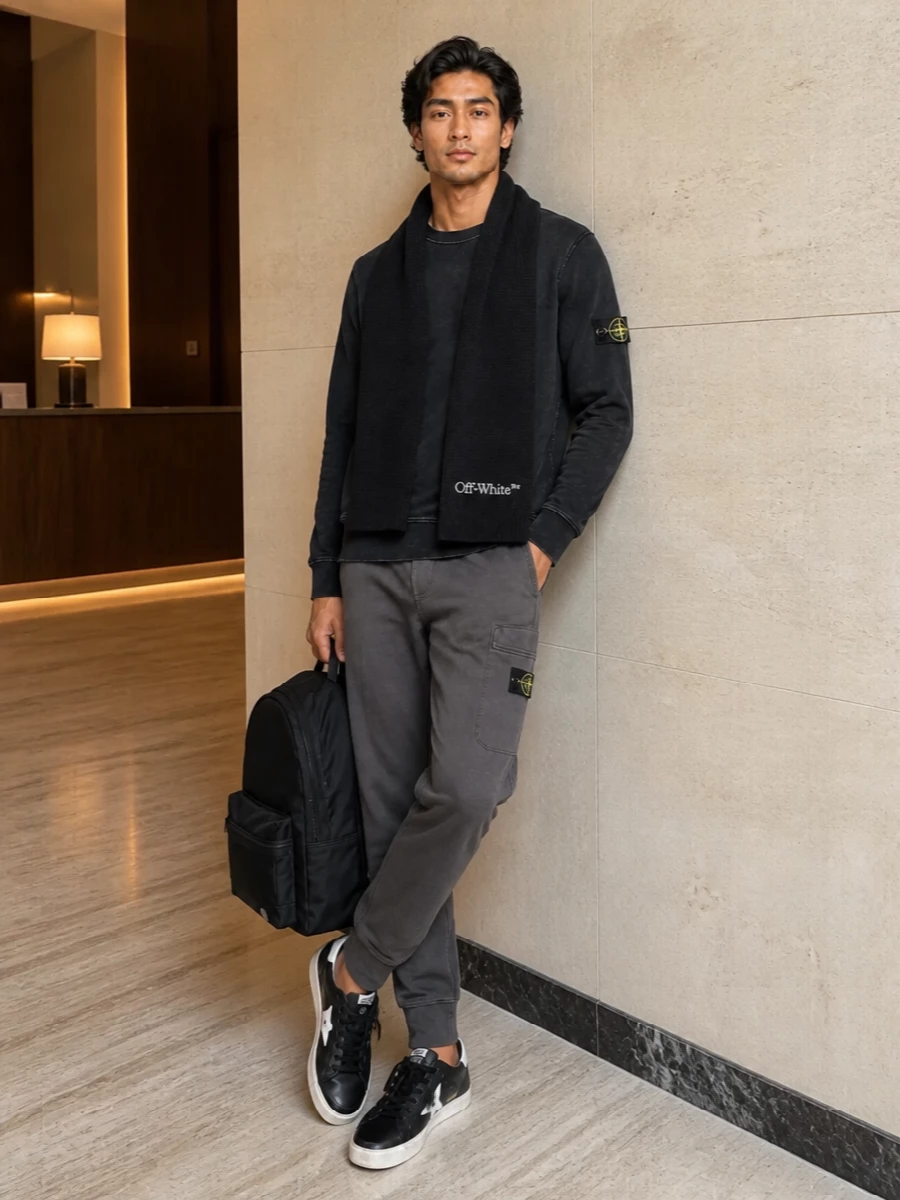 Stone island sweatshirt joggers sneakers outfit