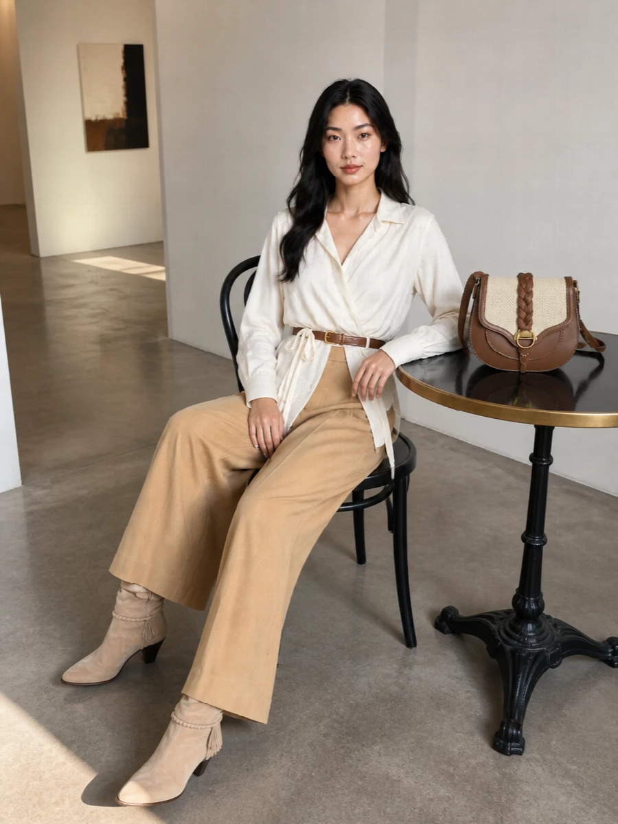 Isabel marant camel wide leg trousers outfit