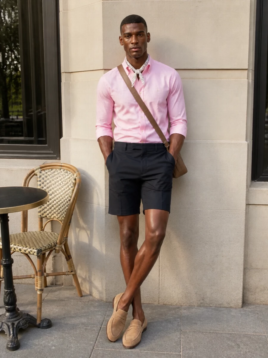 Ralph lauren pink shirt navy shorts tods loafers