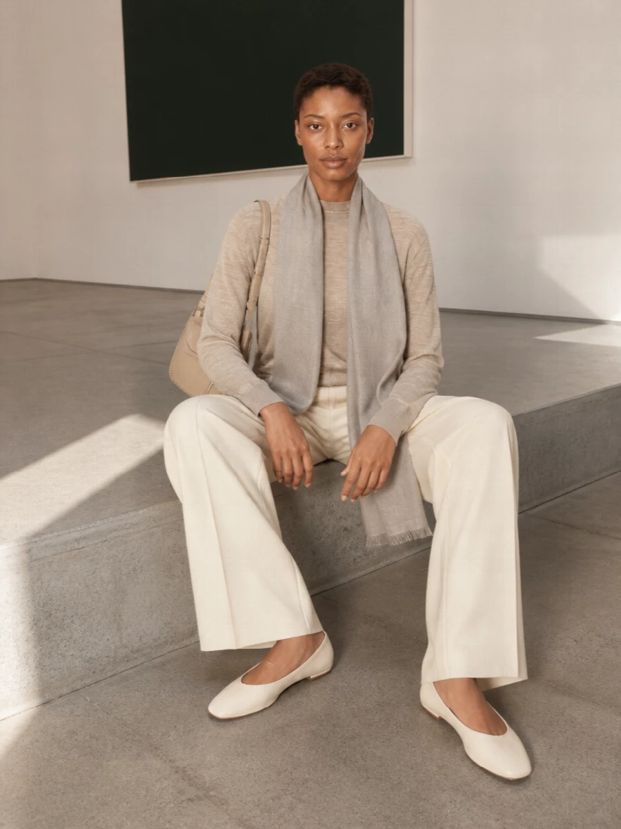 Jil sander beige knit buttercream wide leg trousers