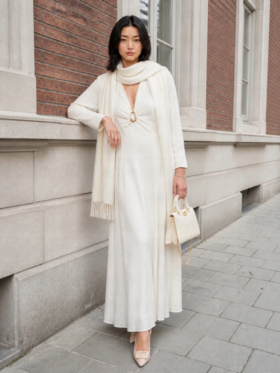 Forte forte ivory maxi dress valentino bag
