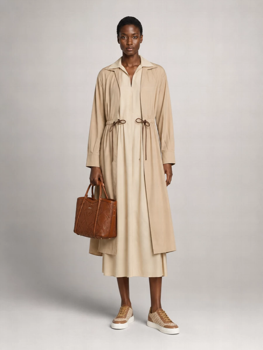 Square Slits Max Mara Collared midi coat drawstring waist slits | The Fashion Square