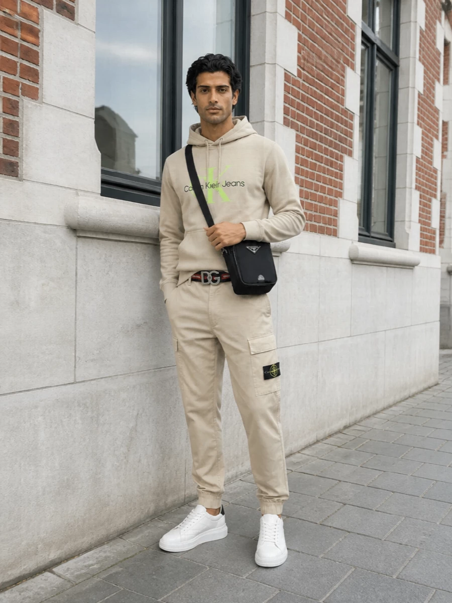 Calvin klein hoodie stone island cargo outfit