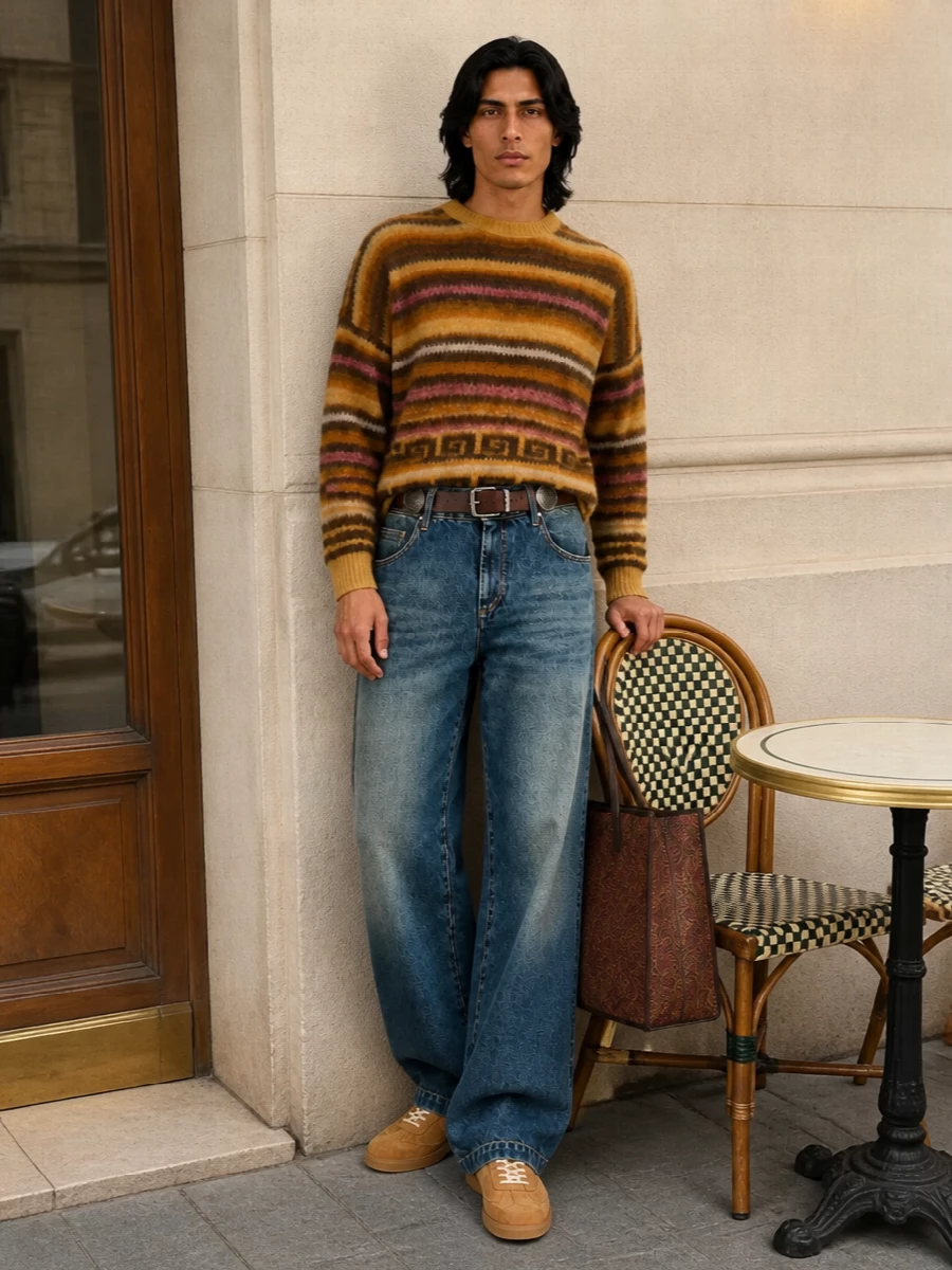 Isabel marant wide leg jeans striped jumper outfit