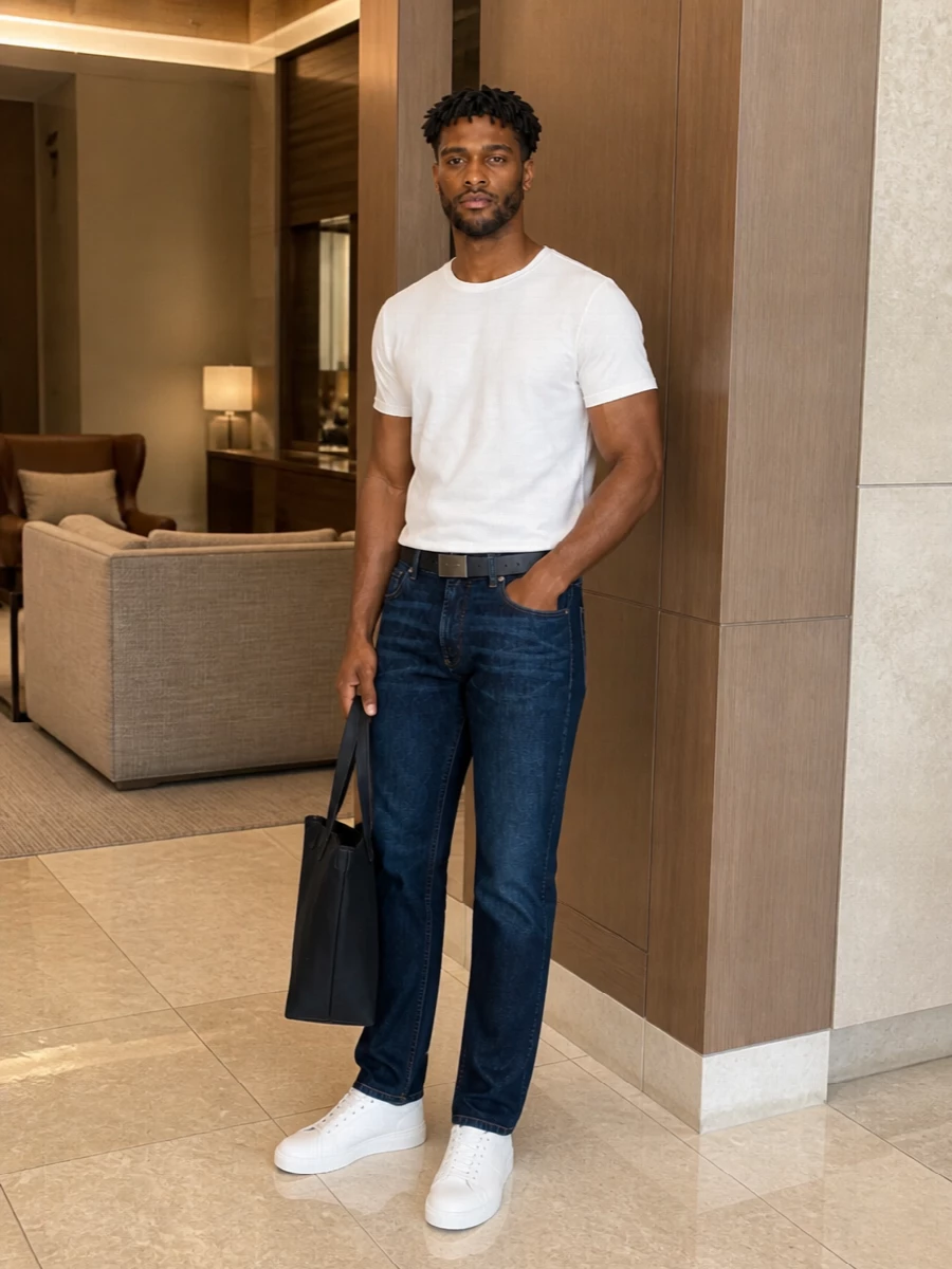 Emporio armani white tshirt dark indigo jeans