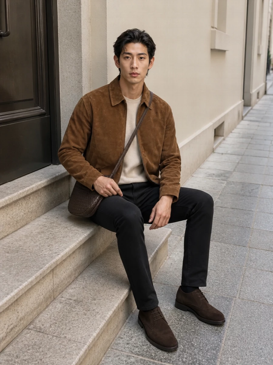Giorgio brato suede jacket black jeans outfit
