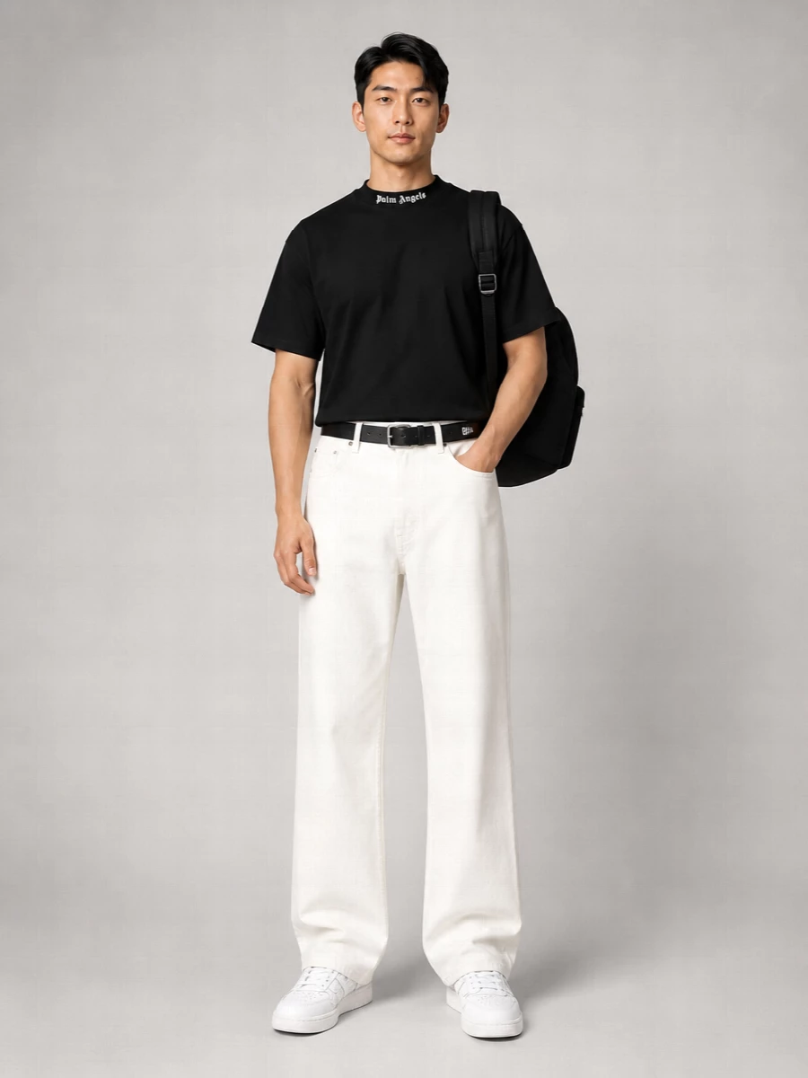 Palm Angels Logo-Print Denim Straight-Leg Jeans