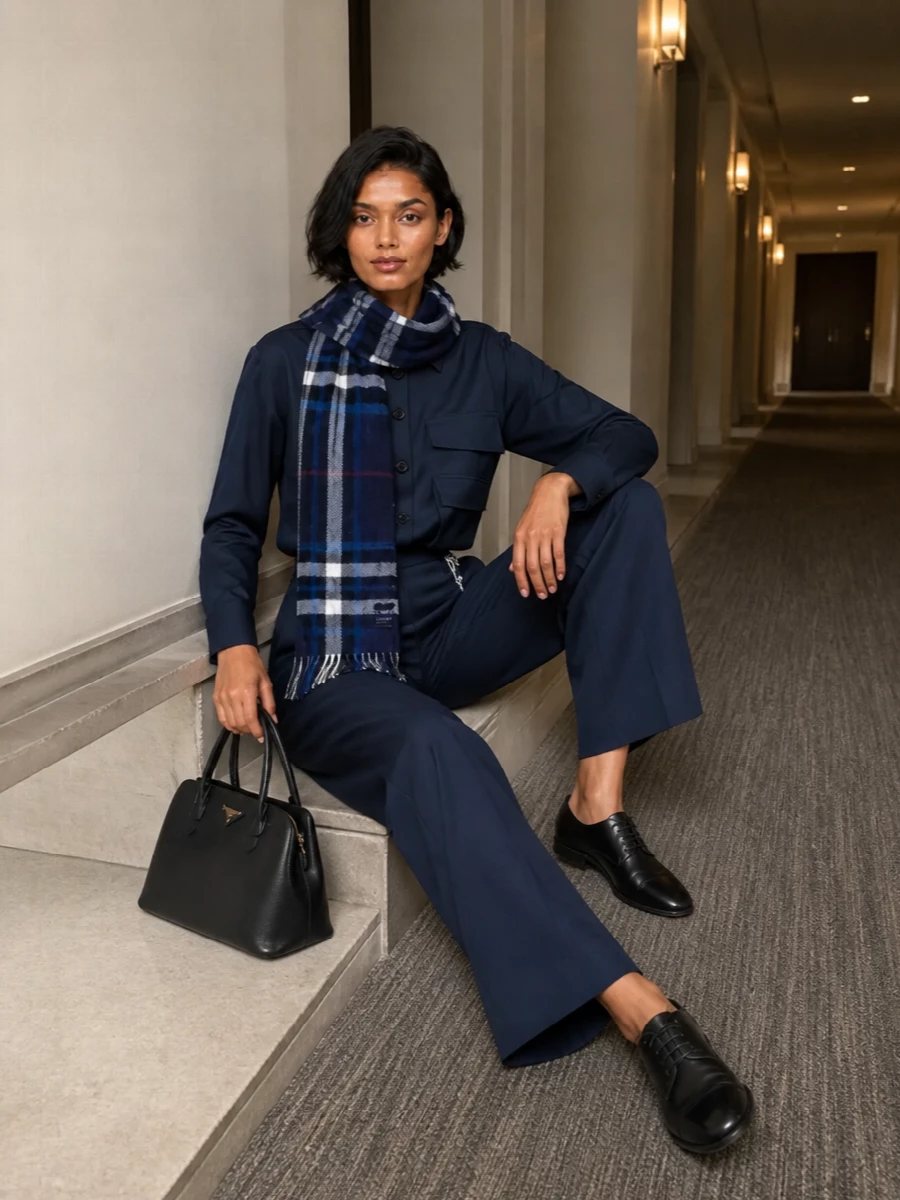 Prada navy wide leg trousers parosh tailored shirt